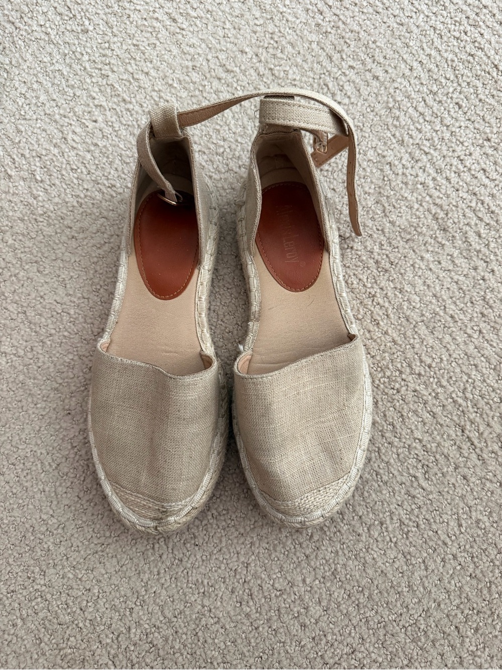 Beige Linen Espadrille Ankle-Strap Flats - Women